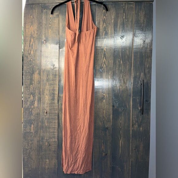 Elegant Terracotta Halter Maxi Dress Ribbed Knit Summer Beach Boho Chic 
F59 - Picture 6 of 13